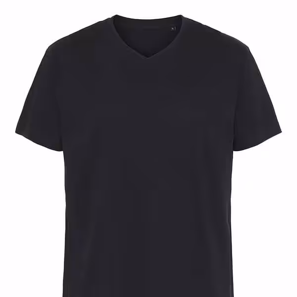 Sort t-shirt med V-udskæring, frontvisning