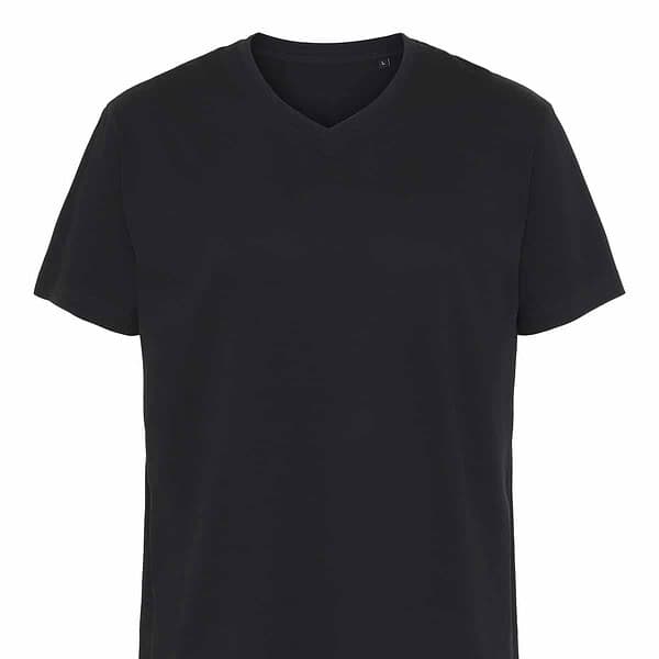 Sort t-shirt med V-udskæring, frontvisning