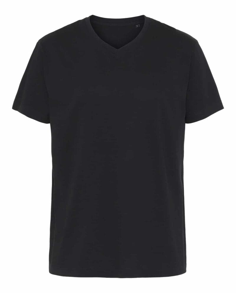 Sort t-shirt med V-udskæring, frontvisning